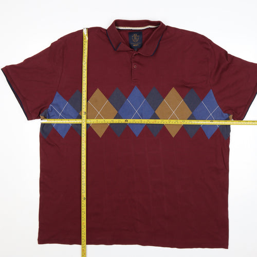 Next Men's Red Argyle Cotton Polo Shirt 4XL Regular Fit