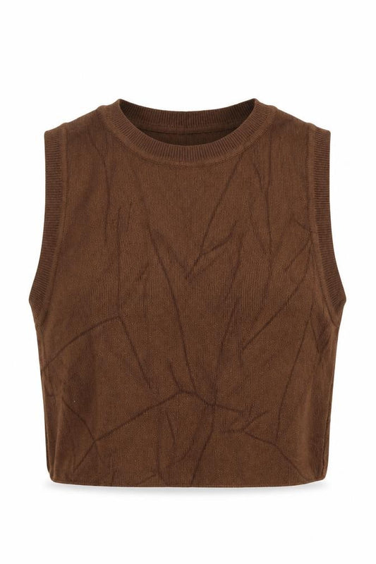 Front view of Zara Women Brown Cropped Knit Sleeveless Tank Top, size S