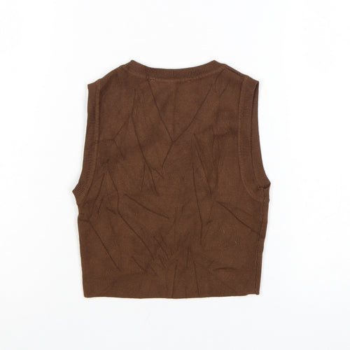 Zara Women Brown Cropped Knit Sleeveless Tank Top Size S