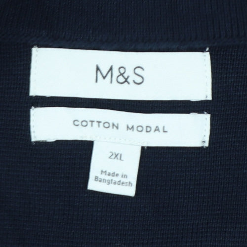 Marks and Spencer Men's Blue 2XL Cotton Modal Cardigan