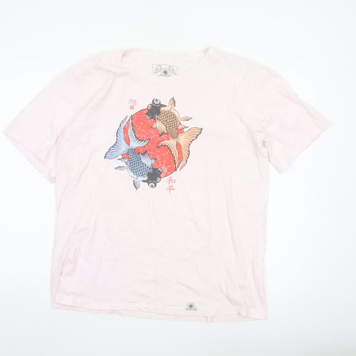 Black Stars Mens Pink 2XL Japanese Art Cotton Graphic T-Shirt