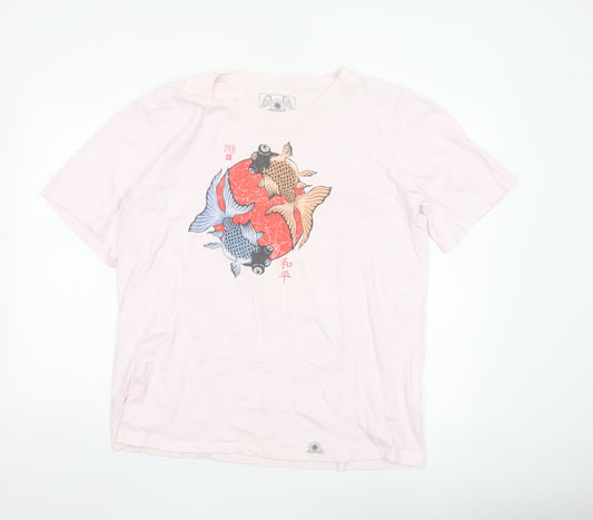Black Stars Mens Pink 2XL Japanese Art Cotton Graphic T-Shirt