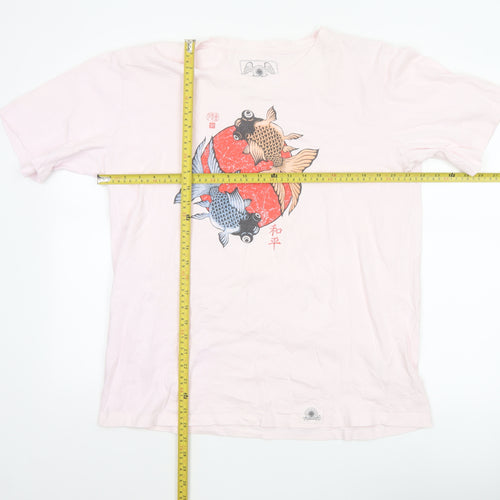 Black Stars Mens Pink 2XL Japanese Art Cotton Graphic T-Shirt