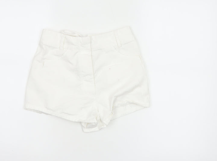 Marks and Spencer Women's White Chino Lace-Up Shorts Size S