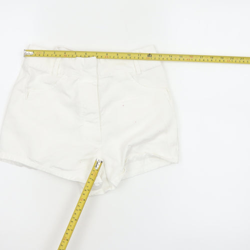 Marks and Spencer Women's White Chino Lace-Up Shorts Size S
