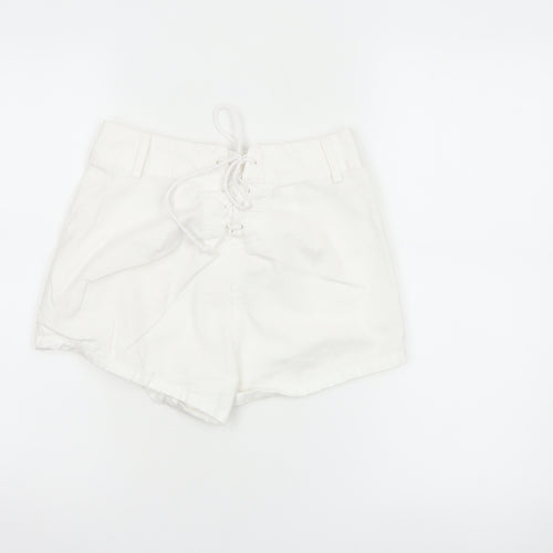 Marks and Spencer Women's White Chino Lace-Up Shorts Size S