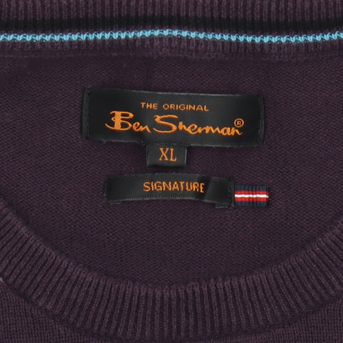 Ben Sherman Men's Purple Cotton Crew Neck Jumper XL