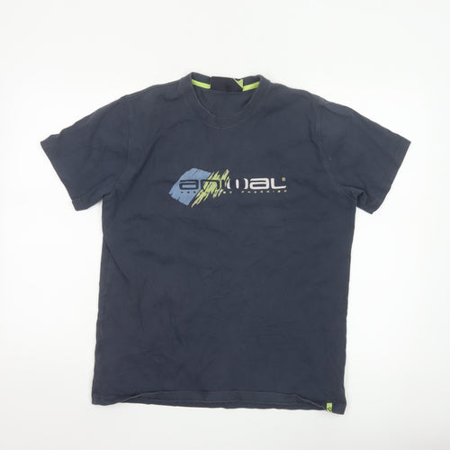Animal Mens Blue Graphic Print Cotton Crew Neck T-Shirt Size M