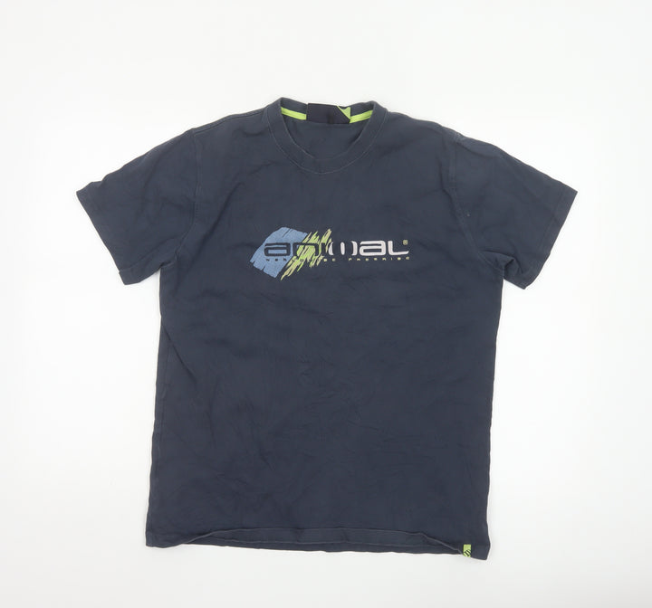 Animal Mens Blue Graphic Print Cotton Crew Neck T-Shirt Size M