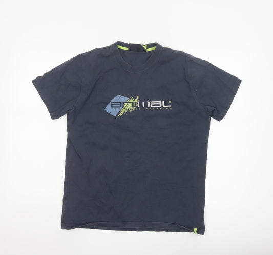 Animal Mens Blue Graphic Print Cotton Crew Neck T-Shirt Size M