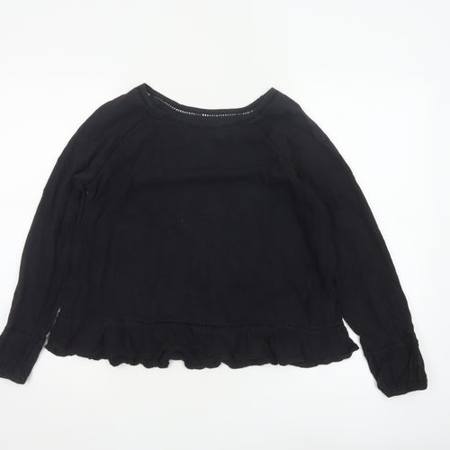 John Lewis Women’s Black Cotton Ruffle Hem Blouse Size 10