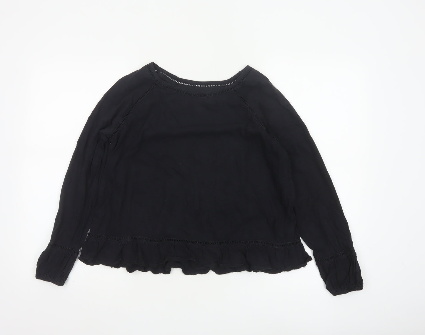 John Lewis Women’s Black Cotton Ruffle Hem Blouse Size 10