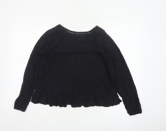 John Lewis Women’s Black Cotton Ruffle Hem Blouse Size 10