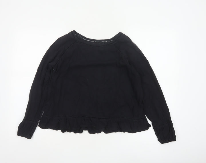 John Lewis Women’s Black Cotton Ruffle Hem Blouse Size 10