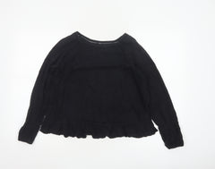 John Lewis Women’s Black Cotton Ruffle Hem Blouse Size 10