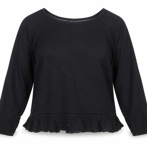 John Lewis Women’s Black Cotton Ruffle Hem Blouse Size 10