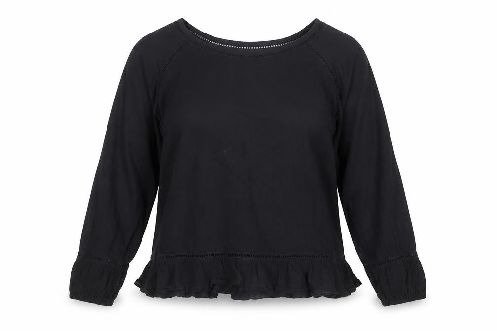 John Lewis Women’s Black Cotton Ruffle Hem Blouse Size 10