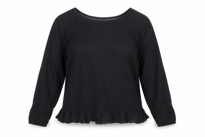 John Lewis Women’s Black Cotton Ruffle Hem Blouse Size 10