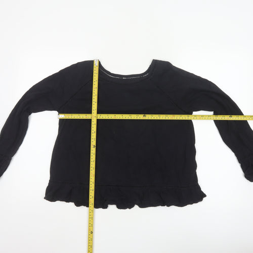 John Lewis Women’s Black Cotton Ruffle Hem Blouse Size 10