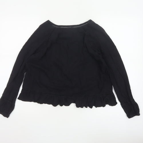 John Lewis Women’s Black Cotton Ruffle Hem Blouse Size 10