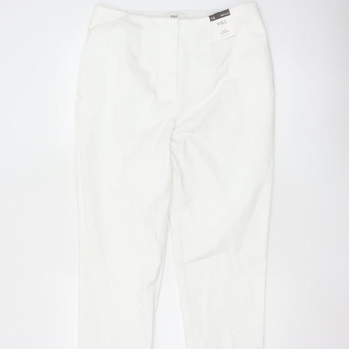 Marks and Spencer Women White Classic Stretch Trousers Size 14 Regular