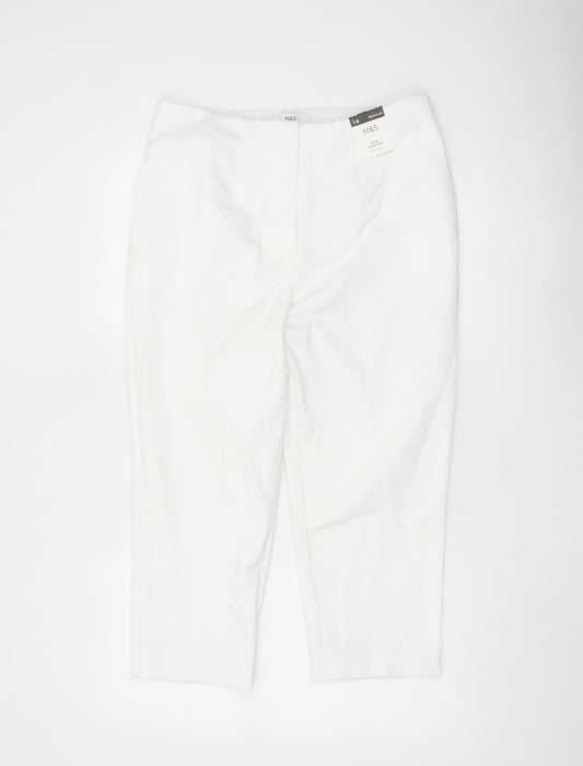 Marks and Spencer Women White Classic Stretch Trousers Size 14 Regular