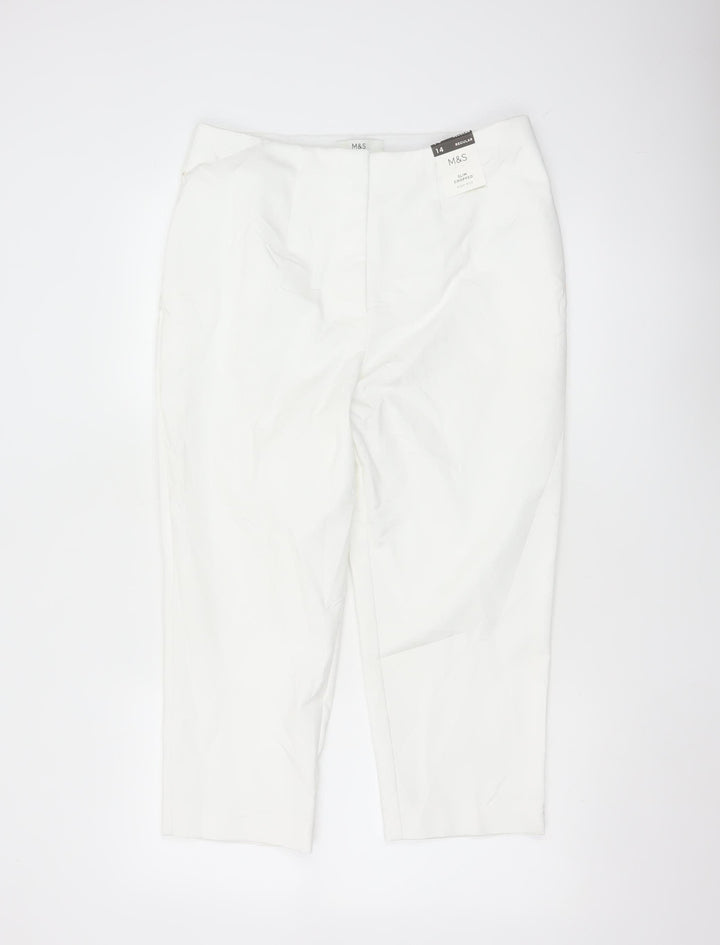 Marks and Spencer Women White Classic Stretch Trousers Size 14 Regular