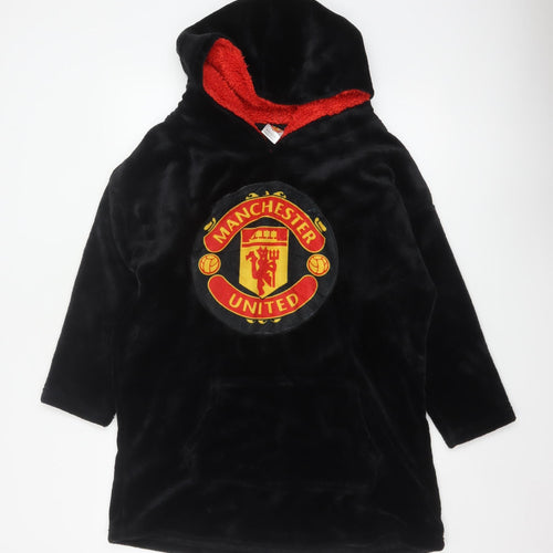 Manchester United Boys Black Hooded Fleece Robe One Size Winter Nightwear