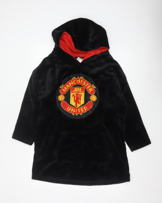 Manchester United Boys Black Hooded Fleece Robe One Size Winter Nightwear