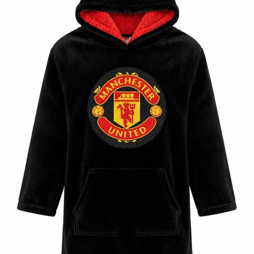 Manchester United Boys Black Hooded Fleece Robe One Size Winter Nightwear