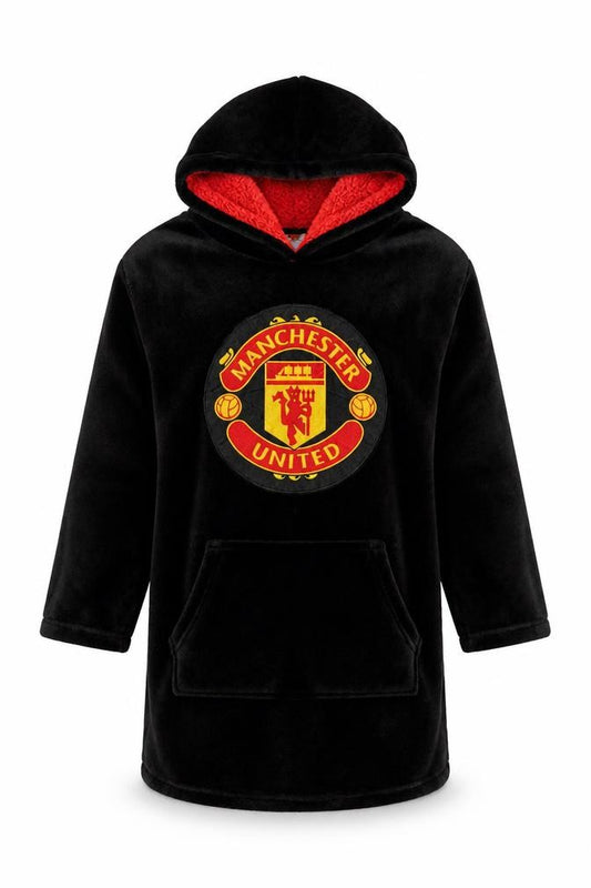 Manchester United Boys Black Hooded Fleece Robe One Size Winter Nightwear