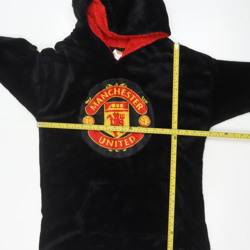 Manchester United Boys Black Hooded Fleece Robe One Size Winter Nightwear