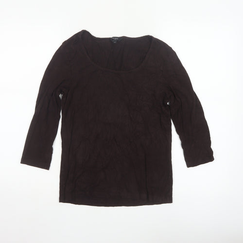 Hobbs Women Brown 3/4 Sleeve Scoop Neck Stretch Jersey Top L
