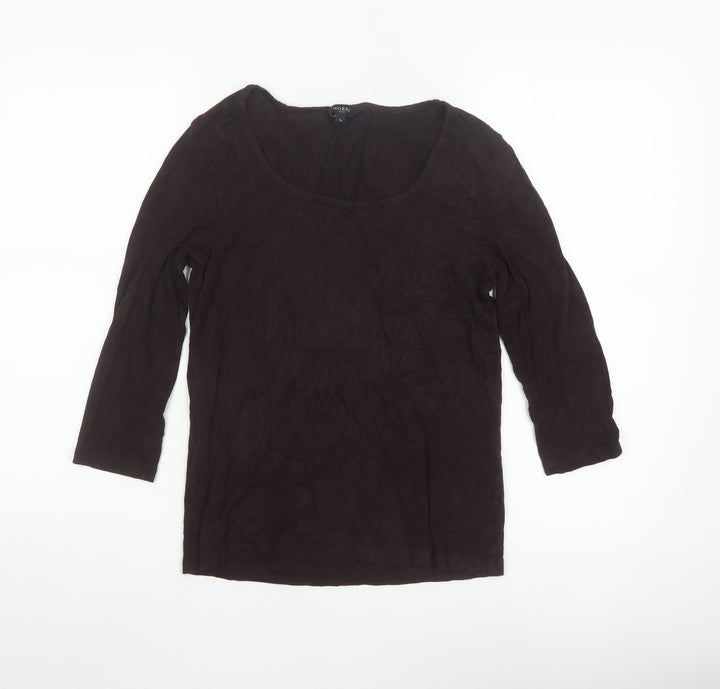 Hobbs Women Brown 3/4 Sleeve Scoop Neck Stretch Jersey Top L