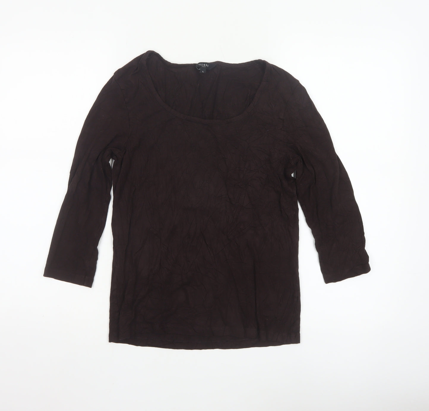 Hobbs Women Brown 3/4 Sleeve Scoop Neck Stretch Jersey Top L