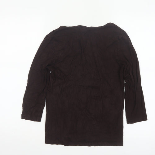 Hobbs Women Brown 3/4 Sleeve Scoop Neck Stretch Jersey Top L