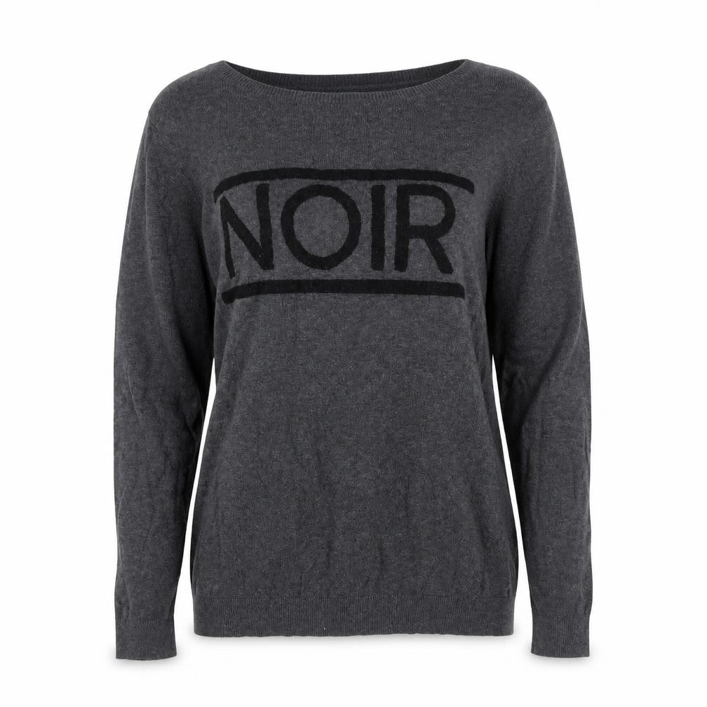Front view of Warehouse women’s grey noir cotton jumper, size UK 12