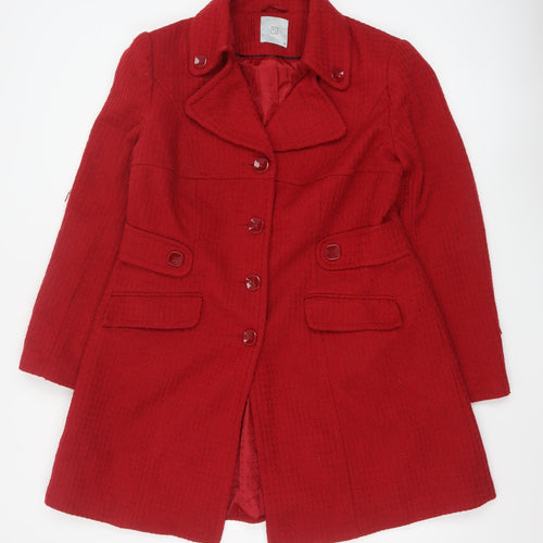 TU Women Red Wool Blend Mid-Length Coat Size 16 Classic Overcoat