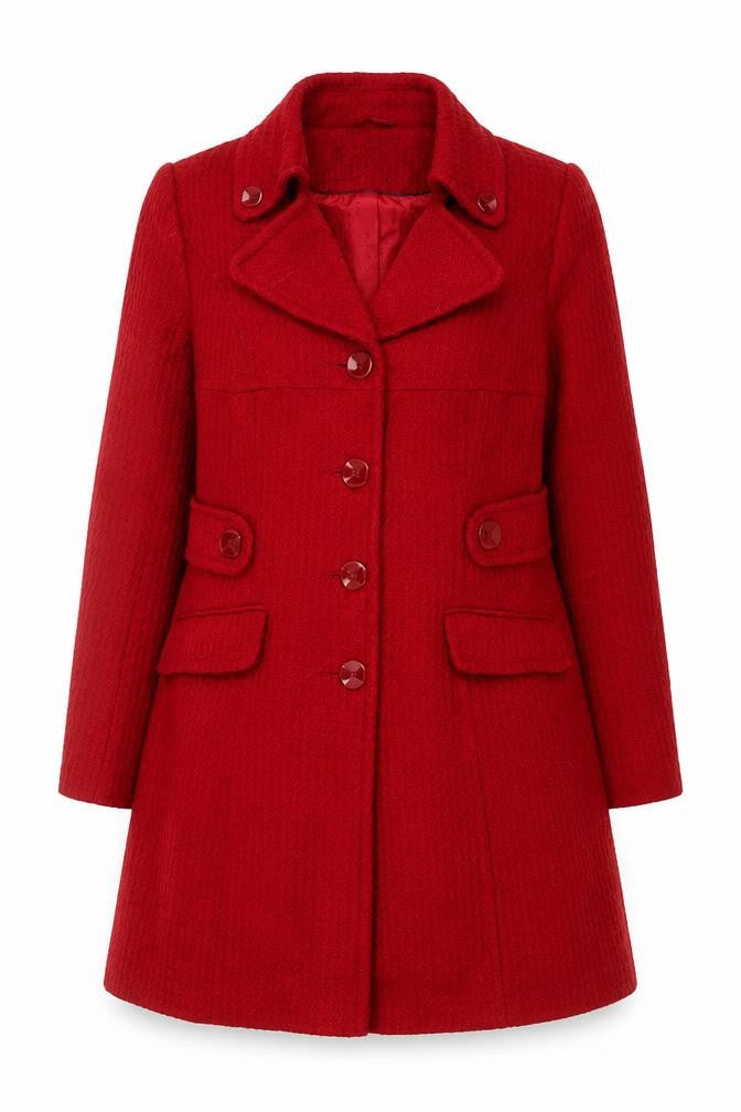 TU Women Red Wool Blend Mid-Length Coat Size 16 Classic Overcoat