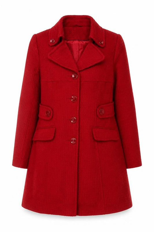 TU Women Red Wool Blend Mid-Length Coat Size 16 Classic Overcoat