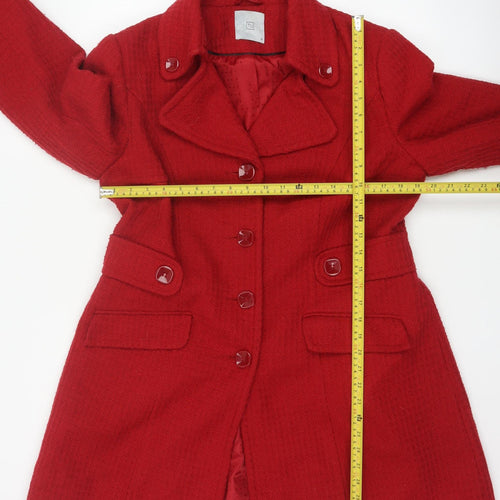 TU Women Red Wool Blend Mid-Length Coat Size 16 Classic Overcoat