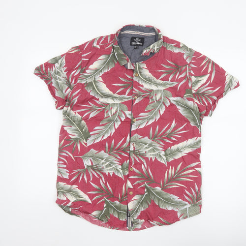 Threadbare Men's Red Tropical Leaf Short Sleeve Cotton Shirt L