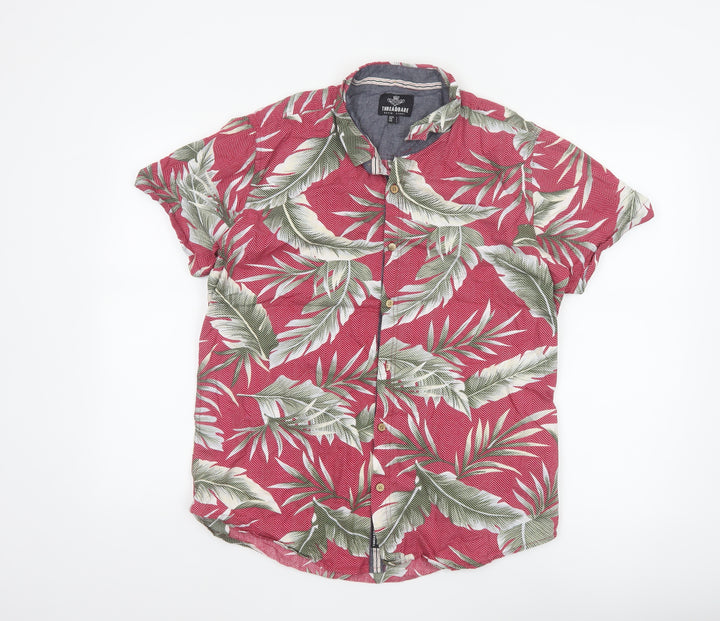 Threadbare Men's Red Tropical Leaf Short Sleeve Cotton Shirt L