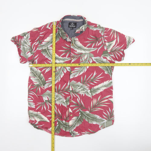 Threadbare Men's Red Tropical Leaf Short Sleeve Cotton Shirt L