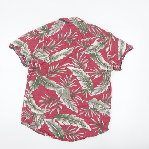 Threadbare Men's Red Tropical Leaf Short Sleeve Cotton Shirt L
