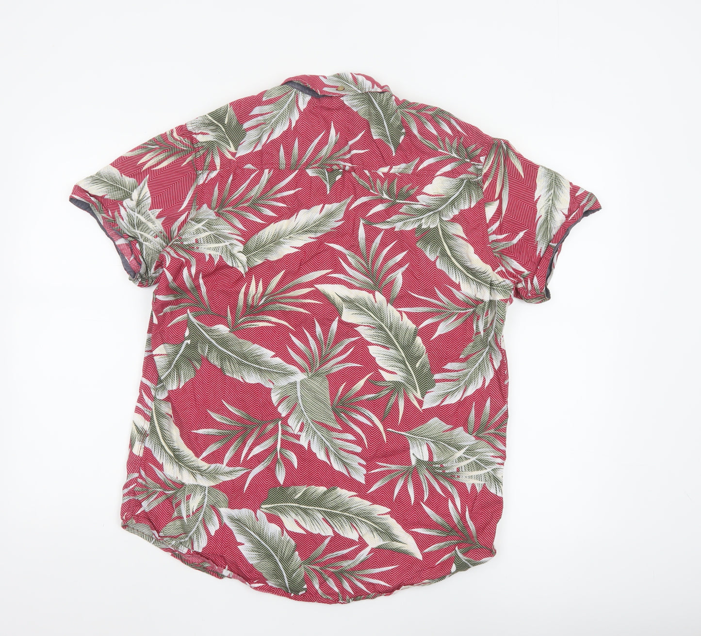 Threadbare Men's Red Tropical Leaf Short Sleeve Cotton Shirt L