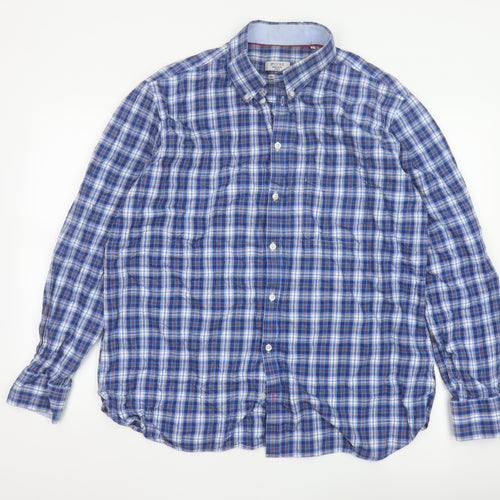JP Cole Men's Blue Check Cotton Long Sleeve Button-Down Shirt XL