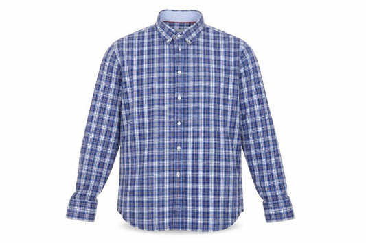 Front view of JP Cole Men's Blue Check Cotton Long Sleeve Button-Down Shirt XL
