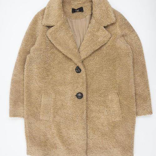 F&F Women's Beige Teddy Overcoat Size 12 Regular Mid-Length