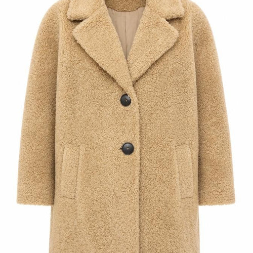 F&F Women's Beige Teddy Overcoat Size 12 Regular Mid-Length